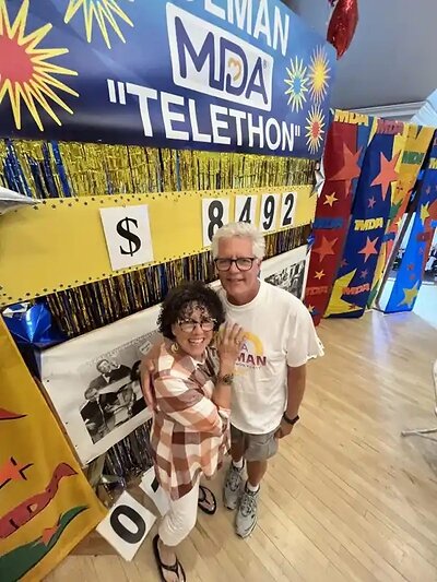 Jay and Jodi at the 49th Annual Tolman MDA Telethon just two weeks after Jay had a heart attack. But, that did not stop him from continuing their now 50-year accomplishment of annual telethons for MDA.