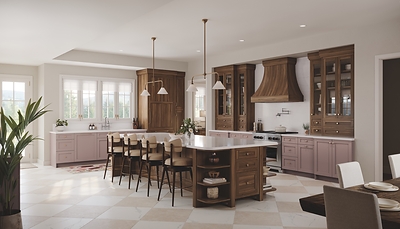 (Platinum) Park Place in Natural on walnut; (Frameless) Park Place Flat Panel in Orchid on maple