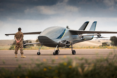Soldier in front of AIR Cargo Heavy-Lift UAS