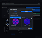 Controller calibration showing robust analog stick circularity fine-tuning with live left and right stick visualization and adjustment controls.
