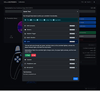 Screenshot showing robust DualSense testing for buttons, adaptive triggers, haptics, lighting, USB, speaker, microphone and headphone jack.