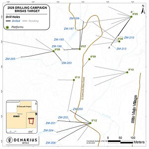 DENARIUS METALS ANNOUNCES 33-METRE CONTINUOUS INTERVAL GRADING 5.68 G/T GOLD ON THE SANTA CATALINA STRUCTURE AT THE LAS BRISAS TARGET FROM ITS 2026 DRILLING CAMPAIGN AT ITS ZANCUDO PROJECT IN COLOMBIA