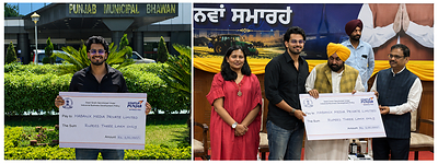 Chandigarh University Student receiving the seed amount from Punjab Chief Minister for his Startup ‘Habonix Media’