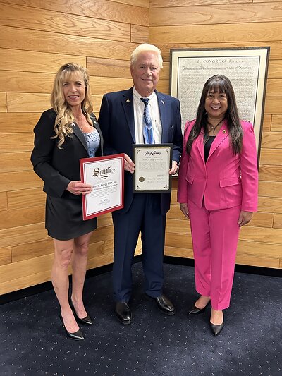 Robert H. Gregg II, DDS, has been honored by the City of Cerritos by official proclamation for business leadership and community impact. From left, Dawn M. Gregg, DDS, Training Director of the Institute for Advanced Laser Dentistry (IALD); Robert H. Gregg II, DDS, Founder, President and Chairman of the Board of Millennium Dental Technologies Inc. and Program Director of the IALD, and Cerritos Mayor Lynda Provido Johnson. 