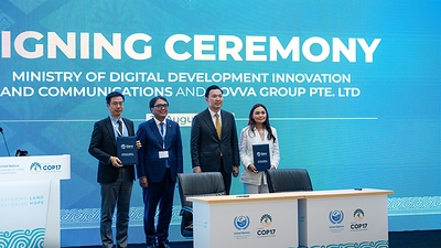 Novva and Mongolia's MDDIC sign a Memorandum of Understanding on clean-powered AI infrastructure at UNCCD COP17, Ulaanbaatar, 25 August 2026. Signed by Vincent Wen, Managing Director of Novva, and H.E. Nomin Chinbat, Minister of MDDIC, and witnessed by H.E. N. Uchral, Prime Minister of Mongolia, among other senior Mongolian government representatives.