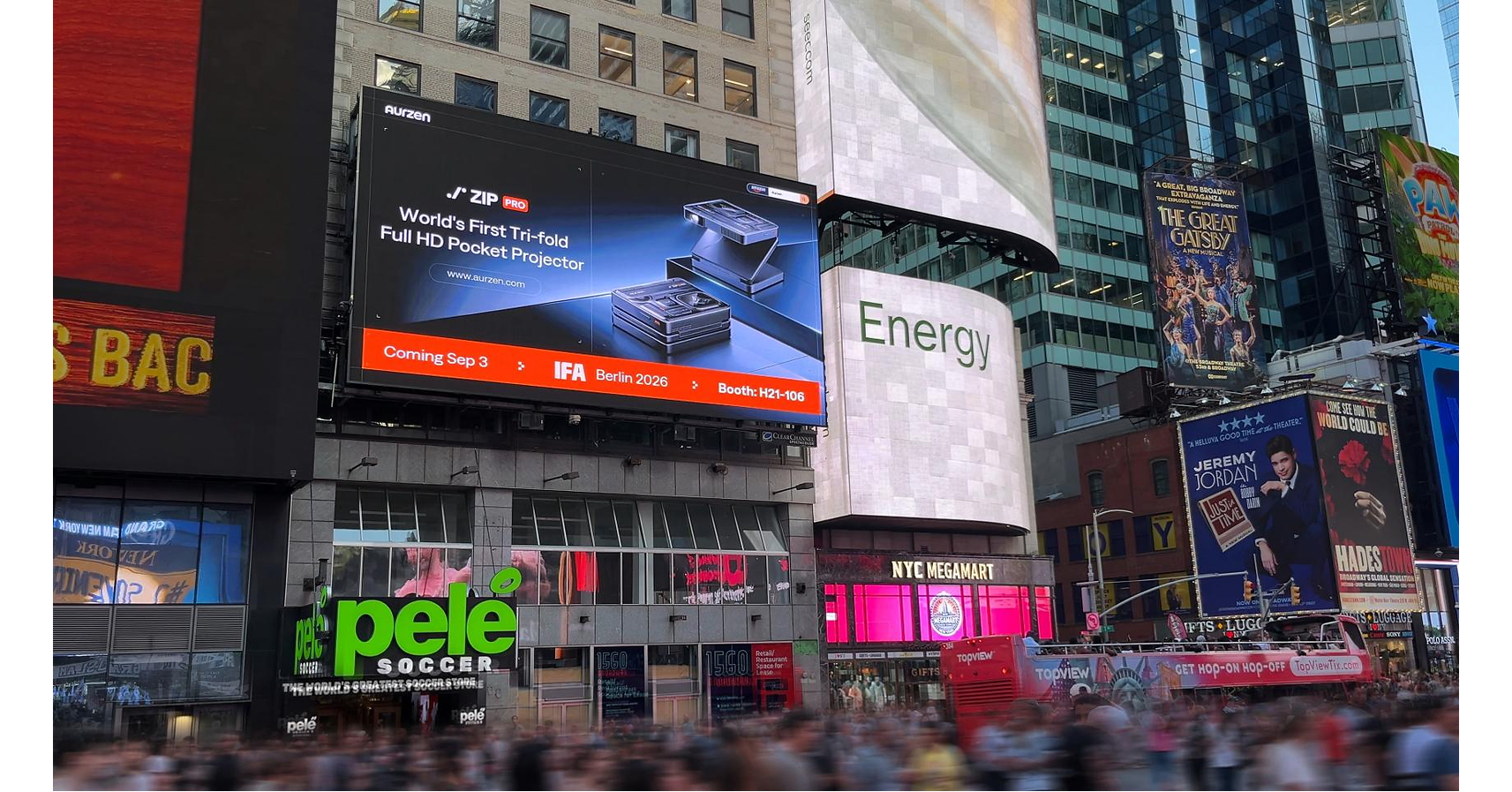 World's First Tri-Fold Full HD Pocket Projector: Aurzen ZIP Pro Takes Over Times Square