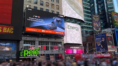 World's First Tri-Fold Full HD Pocket Projector: Aurzen ZIP Pro Takes Over Times Square