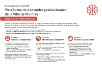Plateforme de demandes préélectorales de la Ville de Montréal (document court)
