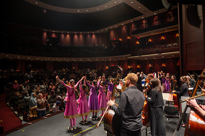The TSO and members of Sanskriti Arts at the "Bhangra & Beyond" program at The Rose Brampton, April 2024 (Photo by Allan Cabral/Courtesy of the Toronto Symphony Orchestra)