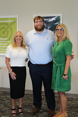 Left to right: Julie Choate, CompSource Mutual Claims Manager and Kids’ Chance Board Member, Tucker McBane, Kids’ Chance of Oklahoma scholarship recipient, and Dana Gish, Kids’ Chance of Oklahoma CEO, smile together at CompSource Mutual’s Lunch & Learn, where McBane shared his story with employees.