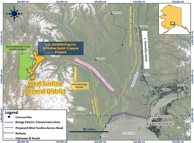 Figure 2. The Whistler Project, one of three advanced resource projects in the West Susitna Mineral District, which is expected to be connected with transportation and energy infrastructure via the proposed West Susitna Access Road.