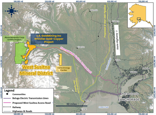 Figure 2.  The Whistler Project, one of three advanced resource projects in the West Susitna Mineral District, which is expected to be connected with transportation and energy infrastructure via the proposed West Susitna Access Road.