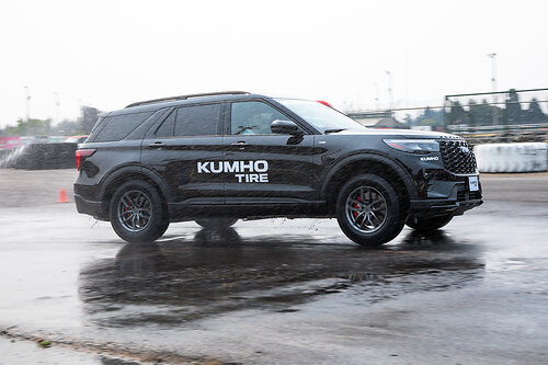 Attendees of the Kumho Tire Ride & Drive tested the new Road Venture HT and Crugen GT Pro tires with a series of controlled driving exercises at Evergreen Speedway in Monroe, Wash.