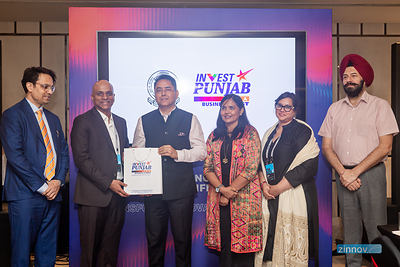 From L-R: Amit Dhaka, IAS, CEO, Invest Punjab; Pari Natarajan, CEO, Zinnov; Shri Aman Arora, Cabinet Minister, Govt of Punjab; Seema Bansal, Vice-Chairperson, PDC; Nitika Goel, Managing Partner, Zinnov; and Gurkirat Kirpal Singh, IAS, Principal Secretary, IP & I&C, Punjab.