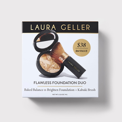 Laura Geller Beauty’s Flawless Foundation Duo, featuring Baked Balance-n-Brighten Foundation and Kabuki Brush, available at Sephora at Kohl’s.