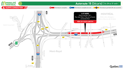 A-15 (Décarie), du 28 au 31 août