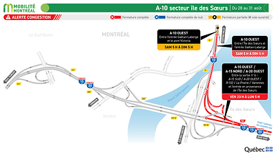 A-10 (secteur Île-des-Soeurs), du 28 au 31 août