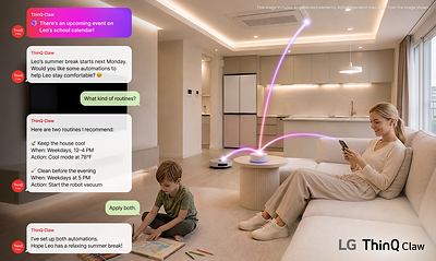 LG Electronics is enabling visitors at IFA 2026 to experience ThinQ Claw in the AI Home Living Zone, where it understands users’ life context and preferences to recommend and execute personalized routines through a chat interface, such as adjusting the indoor temperature and operating the robot vacuum. LG Electronics is enabling visitors at IFA 2026 to experience ThinQ Claw in the AI Home Living Zone, where it understands users’ life context and preferences to recommend and execute personalized routines through a chat interface, such as adjusting the indoor temperature and operating the robot vacuum.