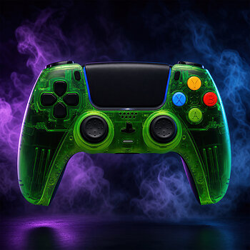 Killscreen Duke Prime CWE brings transparent green Xbox-era styling and colorful ABXY-style buttons to a PS5 controller built for the Halo-on-PlayStation moment.