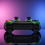Rear view of the Killscreen Duke Prime CWE showing USB-C, shoulder controls and interchangeable TMR thumbsticks on the transparent green Xbox-inspired PS5 controller.