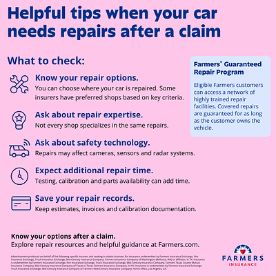 Farmers Insurance® shares helpful tips when a car needs repairs after a claim.
