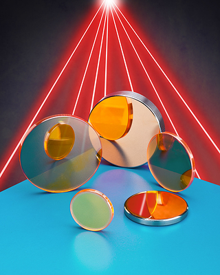 Laser Research Beam Delivery Optics include beam combiners and splitters, ZnSe output couplers or front mirrors, silicon and molybdenum turning mirrors, silicon and copper phase retardation reflectors, and germanium end- and zero phase-reflectors.