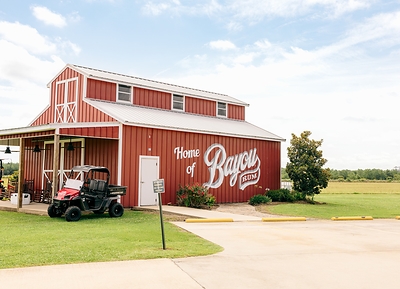 House of Bayou red barn at the Lacassine distillery