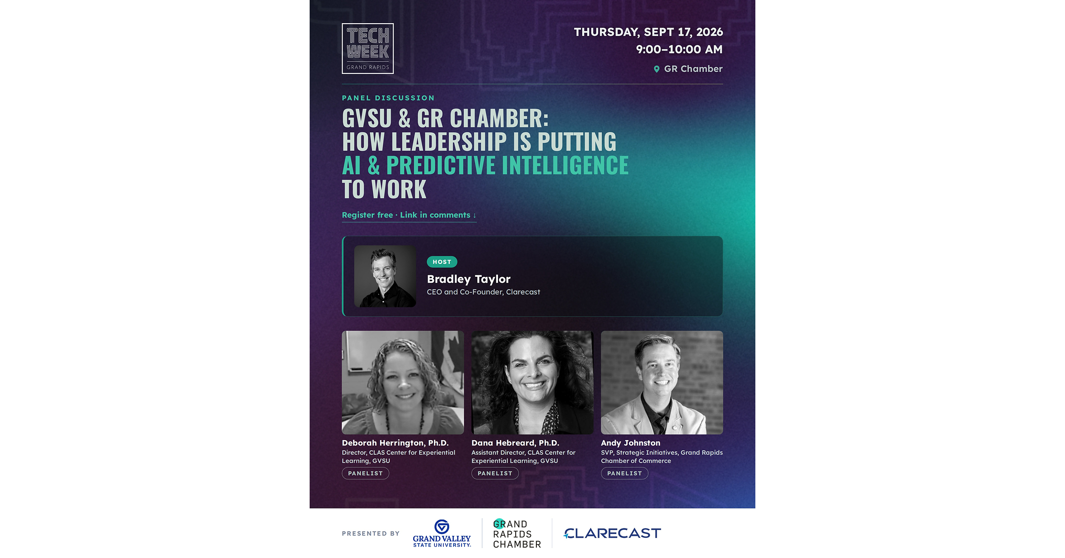 Clarecast Hosts Grand Valley State University and Grand Rapids Chamber to Discuss AI & Predictive Intelligence in Action for West Michigan at Tech Week Grand Rapids 2026
