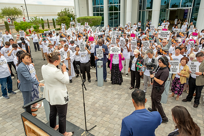 Hundreds offered their prayers for Dr. Hak Ja Han Moon outside the International Peace Education Center in Las Vegas.