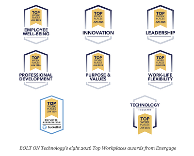 BOLT ON Technology Named a 2026 Top Workplace, Earns Eight Culture Excellence Awards from Energage