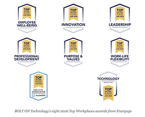 BOLT ON Technology Named a 2026 Top Workplace, Earns Eight Culture Excellence Awards from Energage