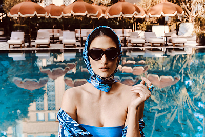 Cindy Bishop Models Jim Thompson's 'Soul of Siam' Resort Wear Collaboration with Anantara Hotels & Resorts.  Location: Anantara Siam Bangkok Hotel.