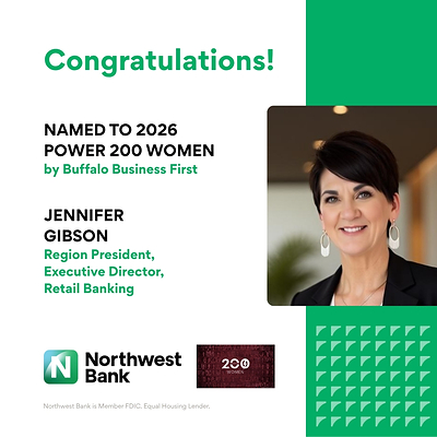 Jennifer Gibson, region president and executive director of retail banking, named to Buffalo Business First's Power 200 Women List.