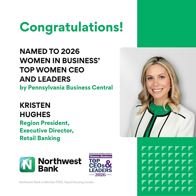 Kristen Hughes, region president and executive director of retail banking, named to Pennsylvania Business Central’s Women in Business’ Top Women CEOs & Leaders for 2026.