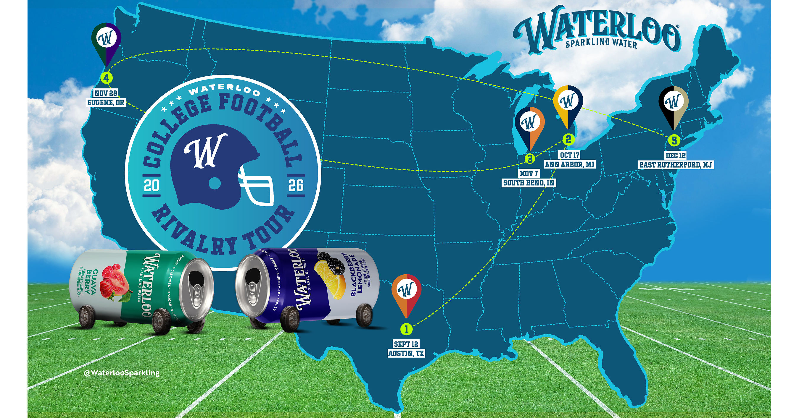 Waterloo Sparkling Water Goes All In on College Football Rivalries with Nationwide Can Cruiser Tour