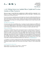 Lundin Mining Announces Updated Share Capital and Provides Update on Share Buybacks
