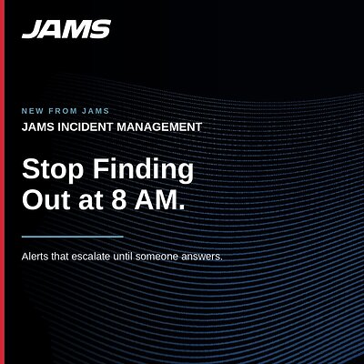JAMS Incident Management escalates alerts over voice, SMS, push, email, Microsoft Teams, and Slack until an on-call engineer acknowledges. The product is generally available September 1, 2026, and is free for teams of up to five users. JAMS Incident Management escalates alerts over voice, SMS, push, email, Microsoft Teams, and Slack until an on-call engineer acknowledges. The product is generally available September 1, 2026, and is free for teams of up to five users.
