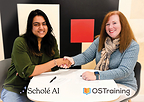 Robbie Adair, CEO of OS Training, LLC, and Vinitra Swamy, CEO of Scholé AI, shake hands over their new partnership.
