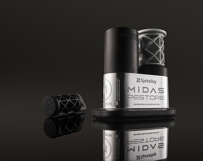 SprintRay Midas Restore, a new FDA-cleared glass ceramic and zirconia-filled restorative material combines advanced material science with SprintRay's Midas Digital Press technology for same-visit crowns, inlays, onlays and veneers