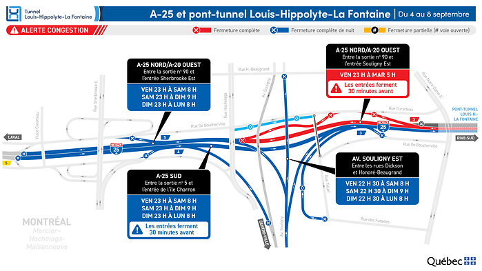 Fermetures de l’autoroute 25 durant la longue fin de semaine du 4 septembre