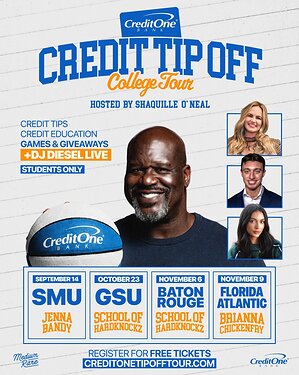 CREDIT ONE BANK ANNOUNCES "CREDIT TIP OFF TOUR" HOSTED BY "CREDIT PROFESSOR" SHAQUILLE O'NEAL TO BRING FREE CREDIT EDUCATION & DJ SETS TO COLLEGES