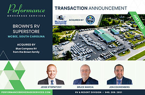 Performance Brokerage Services Advises on the Sale of Brown's RV Superstore in McBee, South Carolina from the Brown Family to Blue Compass RV