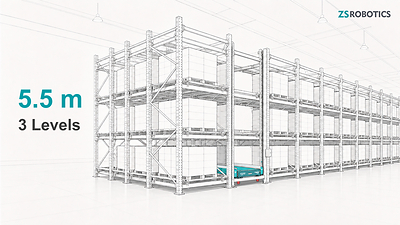 Three-level pallet storage solution in 5.5 m-high warehouses