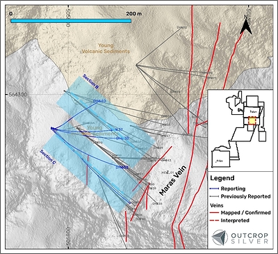 Figure 4. Plan view of the Las Maras target showing the drill holes reported in this release (Table 2). Coordinates are in the UTM system, zone 18N, and WGS84 projection. Figure 4. Plan view of the Las Maras target showing the drill holes reported in this release (Table 2). Coordinates are in the UTM system, zone 18N, and WGS84 projection.