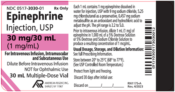 American Regent, Inc. Issues Voluntary Nationwide Recall of Three Lots of Epinephrine Injection, USP 30 mg/30 mL (1 mg/mL) Due to the Presence of Particulate Matter and Lack of Assurance of Sterility