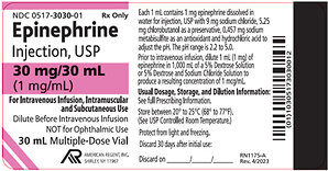 American Regent, Inc. Issues Voluntary Nationwide Recall of Three Lots of Epinephrine Injection, USP 30 mg/30 mL (1 mg/mL) Due to the Presence of Particulate Matter and Lack of Assurance of Sterility