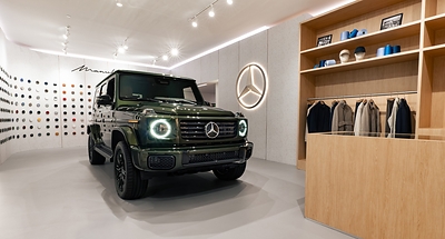The Mercedes-Benz G 580 Electric at Mercedes-Benz Studio Toronto is featured within the MANUFAKTUR Atelier.