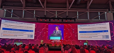 Professor In-Cheol Kim of the Department of Cardiology at Keimyung University Dongsan Hospital presents clinical research outcomes of the ring-type blood pressure monitor ‘CART’ in heart failure patients during a Digital Health Session at ESC 2026 on August 29.