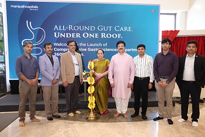 Chief guests with the Comprehensive Gastrosciences Department during its launch at Manipal Hospital Kanakapura Road.