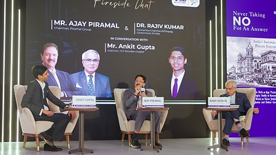 L to R Ankit Gupta, Chairperson, ICC Young Leaders Forum, Mumbai, Shri Ajay Piramal, Chairman, Piramal Group & Dr Rajiv Kumar, Economist and Former Vice Chairman, NITI Aayog, Government of India